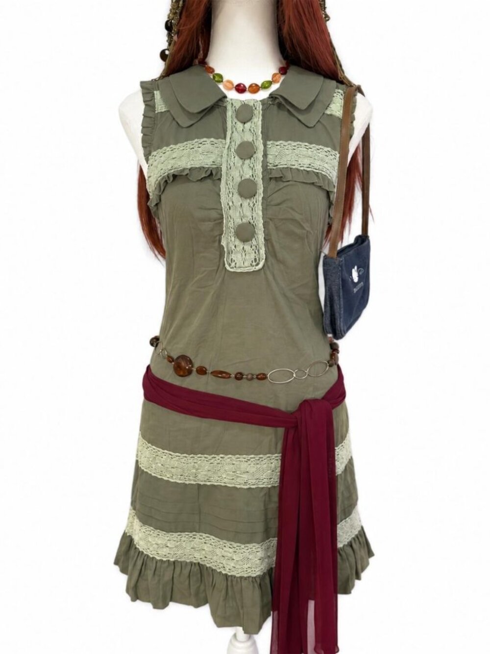 Mustard Seed Olive Green Lace Ruffle Mini Dress M